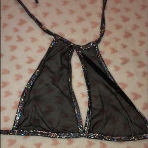 black mesh keyhole top